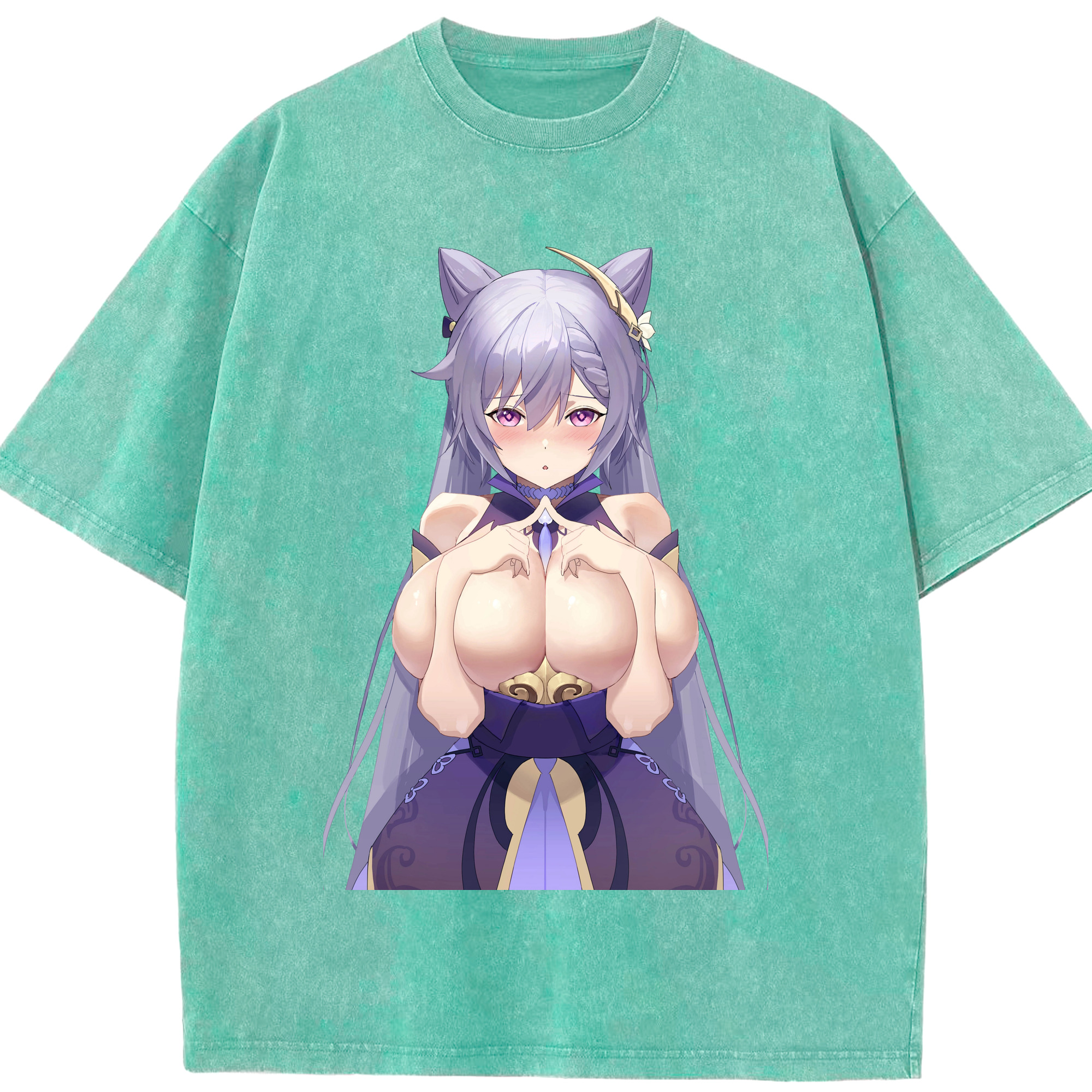 げんし神 刻晴 こくせい genshin Kokusei 綿100% ヴィンテージ風 半袖Tシャツ（フロントプリント）